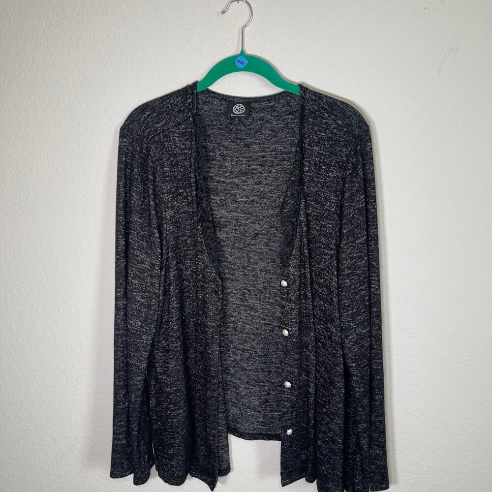 Bobeau Women's Lace Trim Marled Cardigan